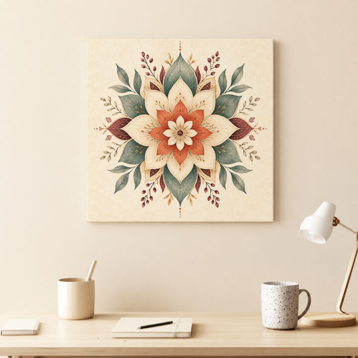 Leinwandbild Mandala mit großen Lotusblättern