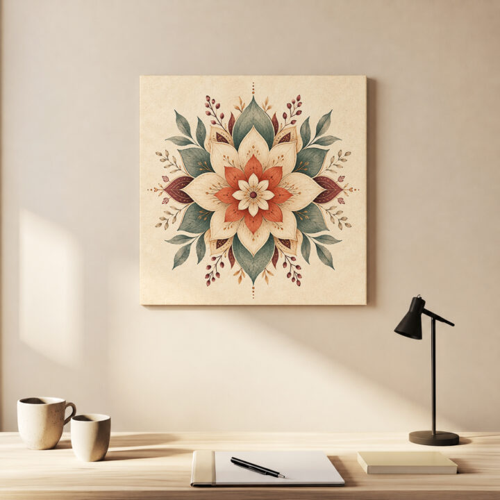 Leinwandbild Mandala mit großen Lotusblättern