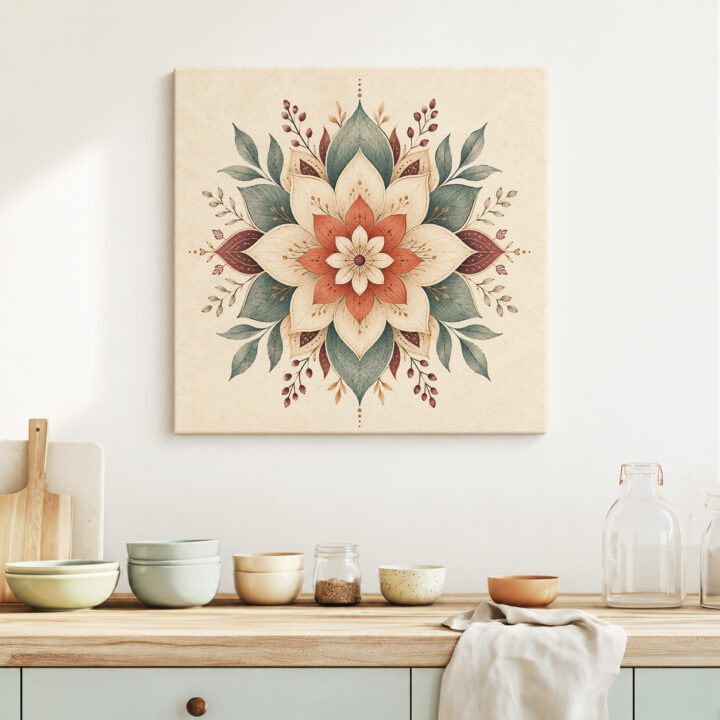 Leinwandbild Mandala mit großen Lotusblättern
