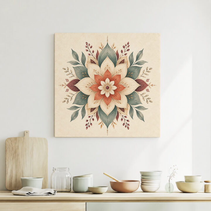 Leinwandbild Mandala mit großen Lotusblättern