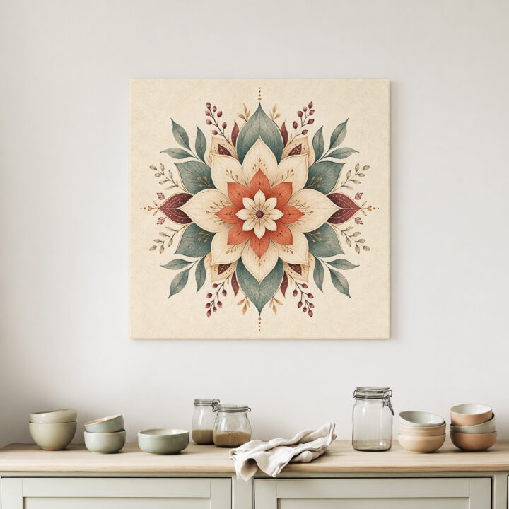 Leinwandbild Mandala mit großen Lotusblättern