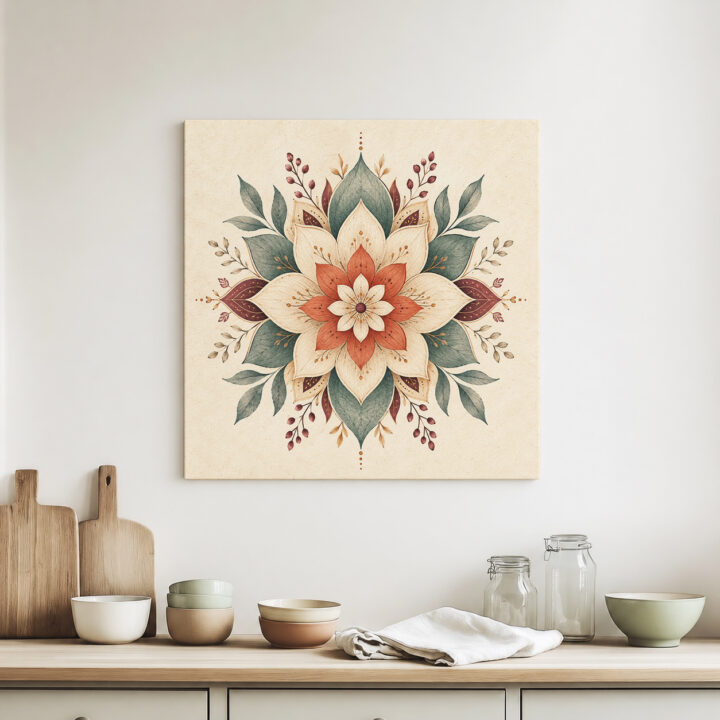 Leinwandbild Mandala mit großen Lotusblättern