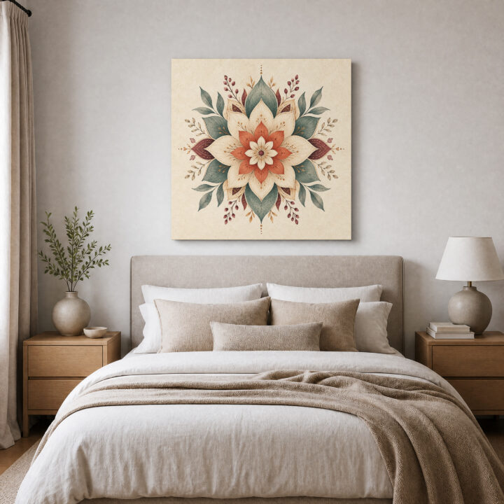 Leinwandbild Mandala mit großen Lotusblättern