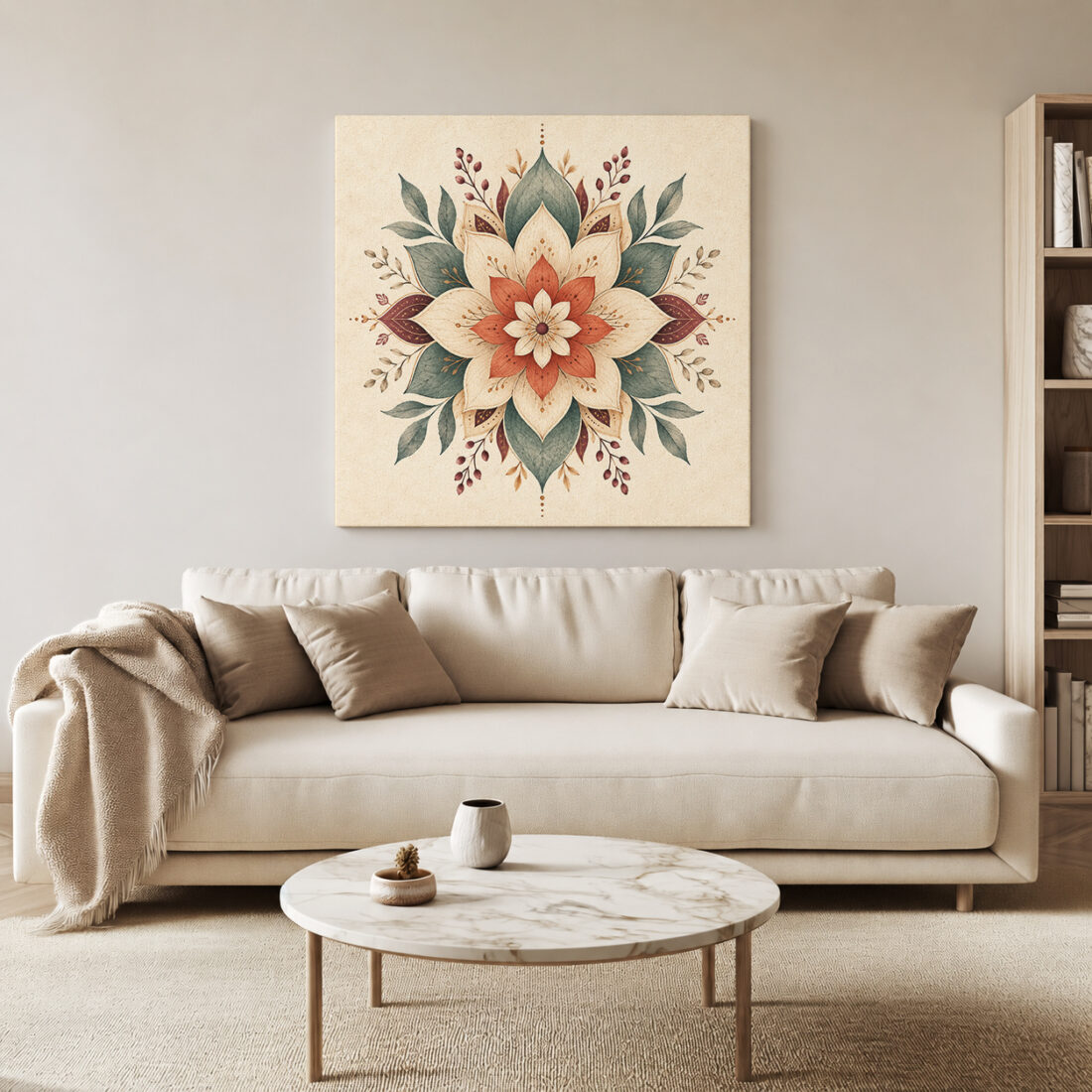 Leinwandbild Mandala mit großen Lotusblättern
