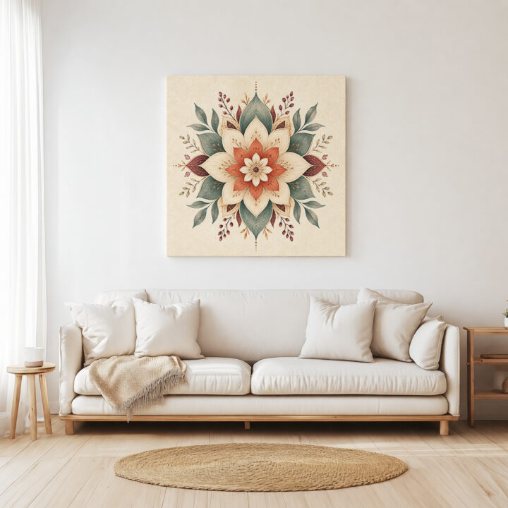 Leinwandbild Mandala mit großen Lotusblättern