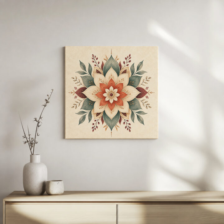 Leinwandbild Mandala mit großen Lotusblättern