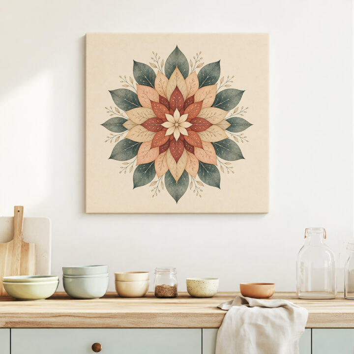 Leinwandbild Florales Mandala in Erdtönen