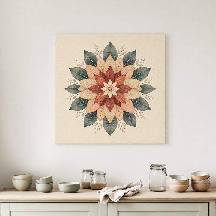 Leinwandbild Florales Mandala in Erdtönen