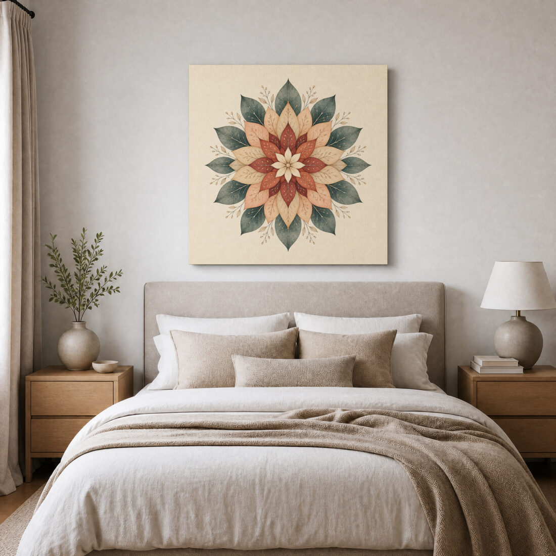 Leinwandbild Florales Mandala in Erdtönen