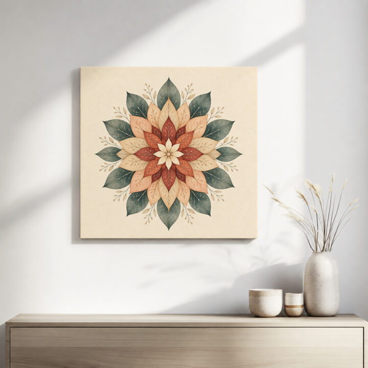 Leinwandbild Florales Mandala in Erdtönen