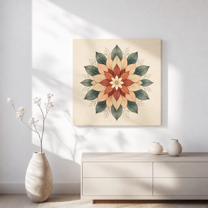Leinwandbild Florales Mandala in Erdtönen