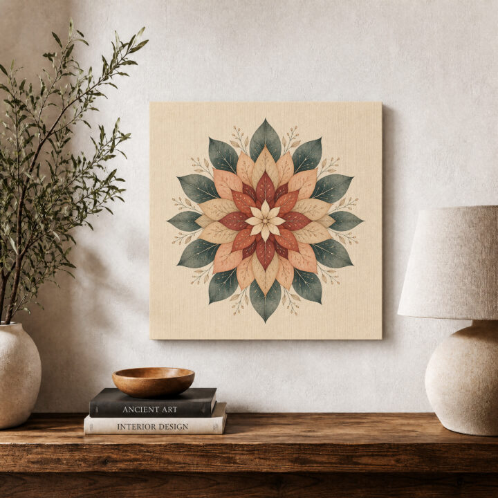 Leinwandbild Florales Mandala in Erdtönen
