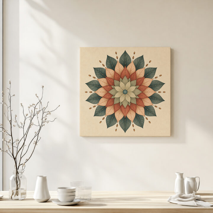 Leinwandbild Mandala in Salbei und Terrakotta