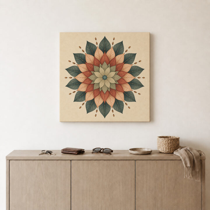 Leinwandbild Mandala in Salbei und Terrakotta