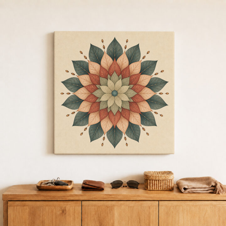 Leinwandbild Mandala in Salbei und Terrakotta