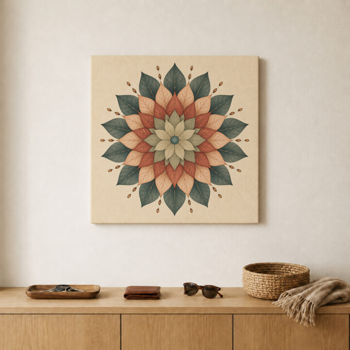 Leinwandbild Mandala in Salbei und Terrakotta