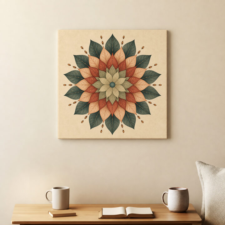 Leinwandbild Mandala in Salbei und Terrakotta