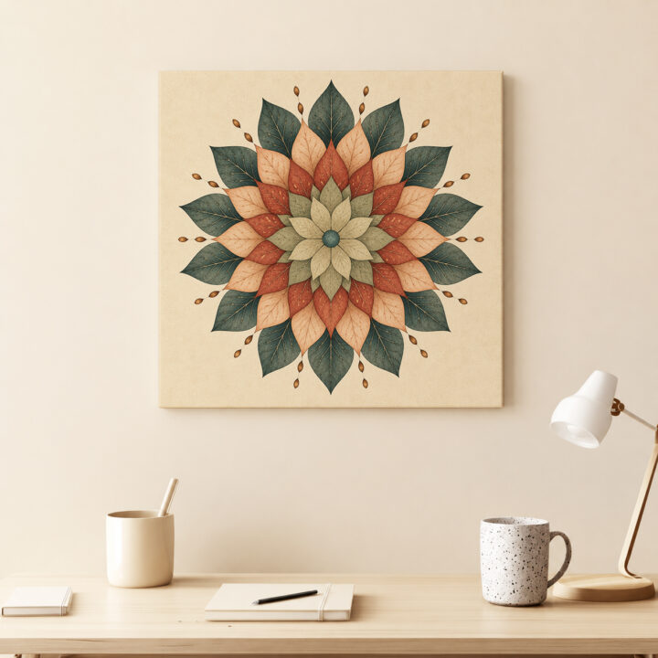 Leinwandbild Mandala in Salbei und Terrakotta