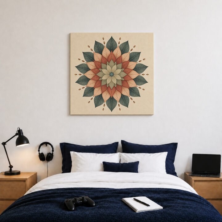 Leinwandbild Mandala in Salbei und Terrakotta