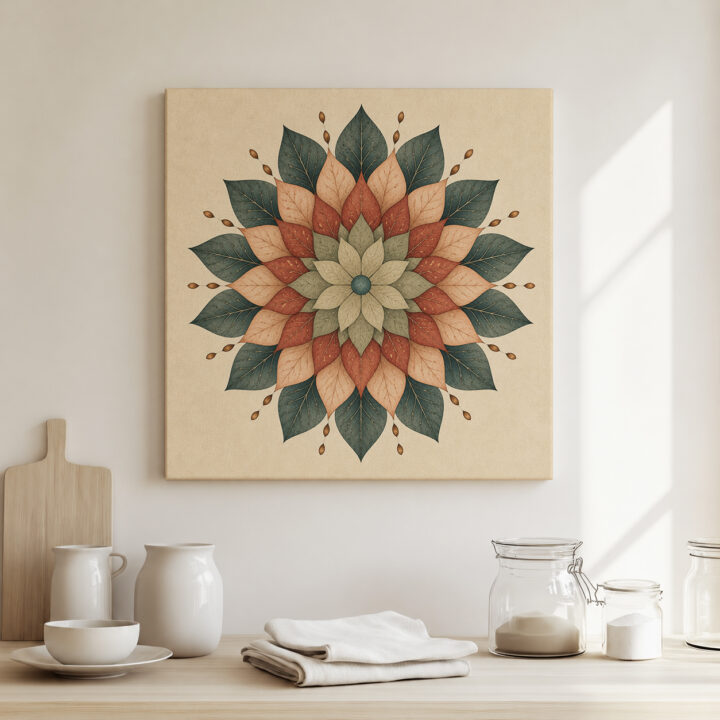 Leinwandbild Mandala in Salbei und Terrakotta