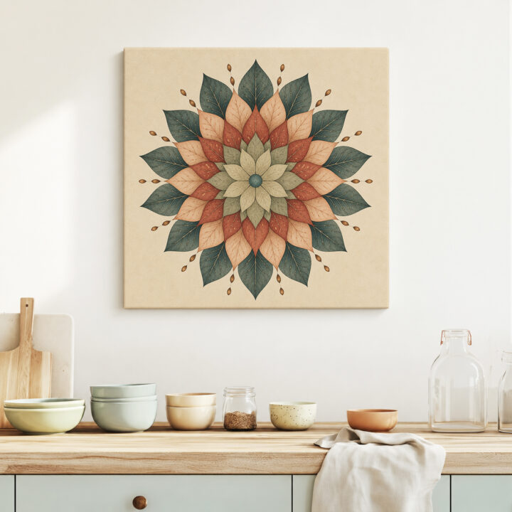 Leinwandbild Mandala in Salbei und Terrakotta