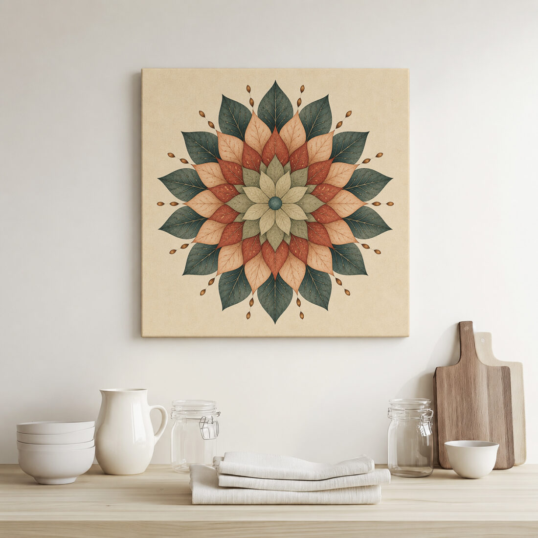 Leinwandbild Mandala in Salbei und Terrakotta