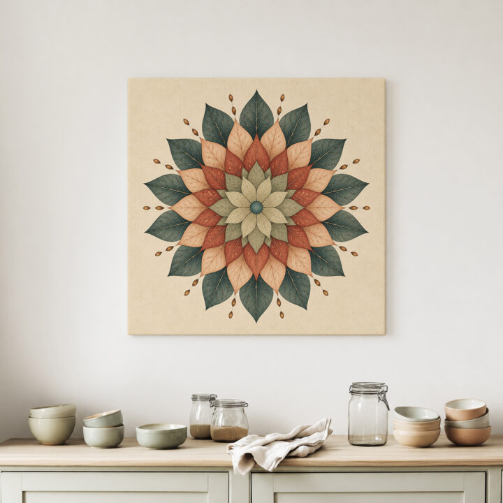 Leinwandbild Mandala in Salbei und Terrakotta