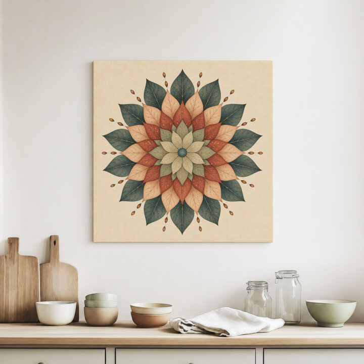 Leinwandbild Mandala in Salbei und Terrakotta
