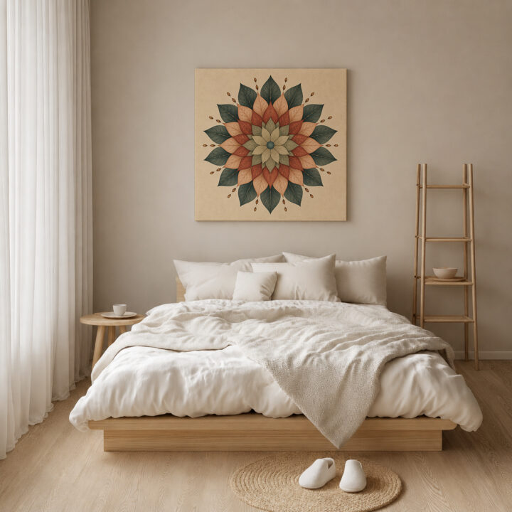 Leinwandbild Mandala in Salbei und Terrakotta