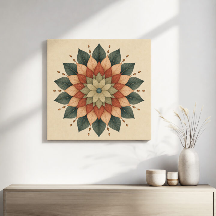Leinwandbild Mandala in Salbei und Terrakotta