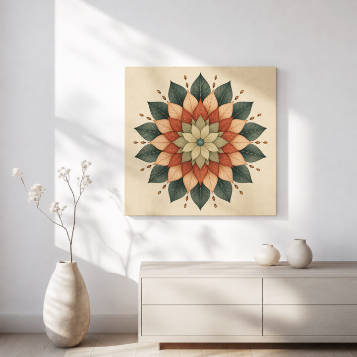 Leinwandbild Mandala in Salbei und Terrakotta