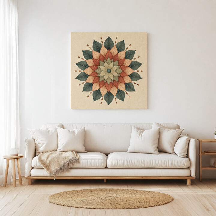 Leinwandbild Mandala in Salbei und Terrakotta