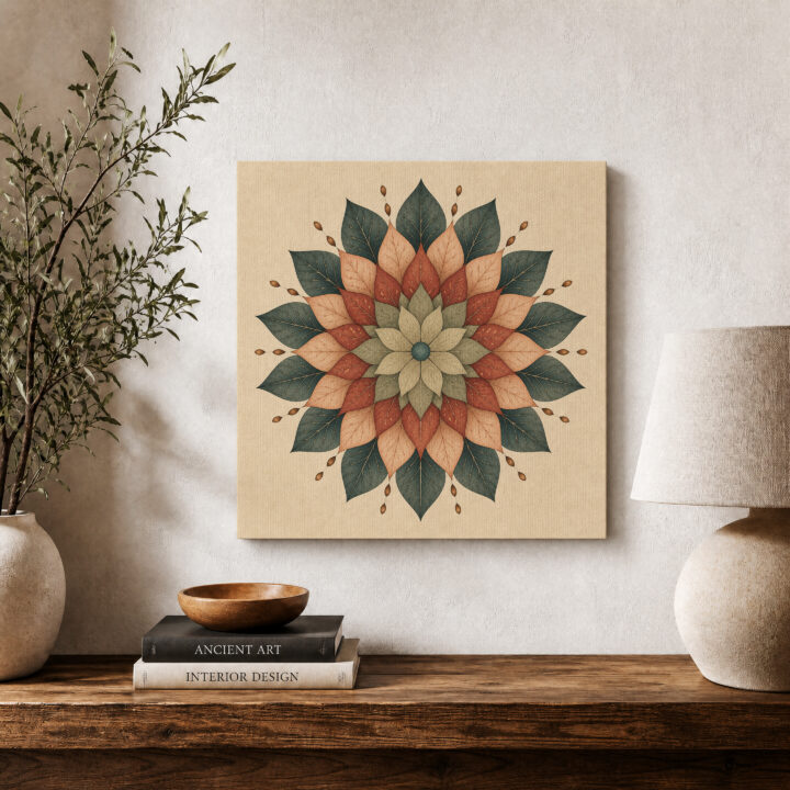 Leinwandbild Mandala in Salbei und Terrakotta