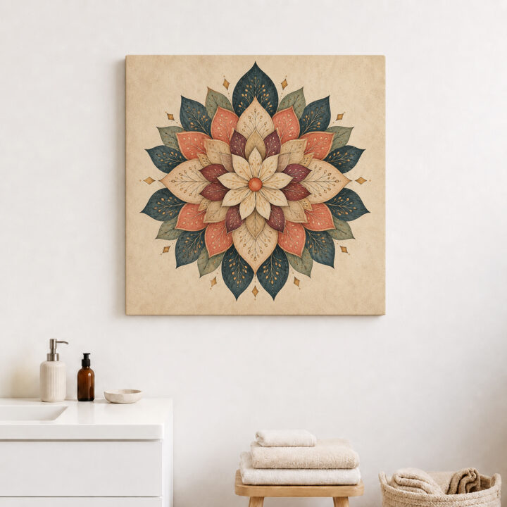 Leinwandbild Blütenmandala in Petrol und Rostrot