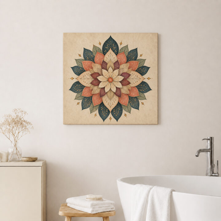 Leinwandbild Blütenmandala in Petrol und Rostrot