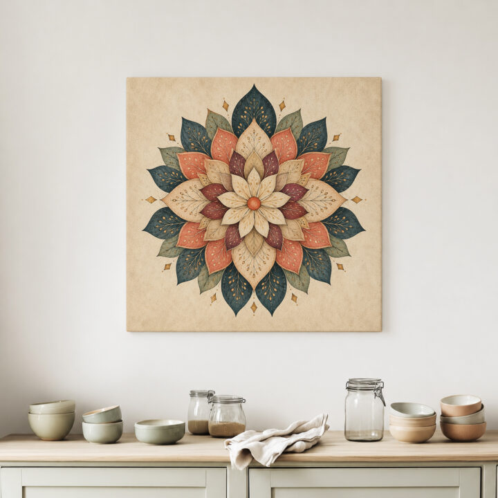 Canvas print Floral Mandala in Teal and Rust