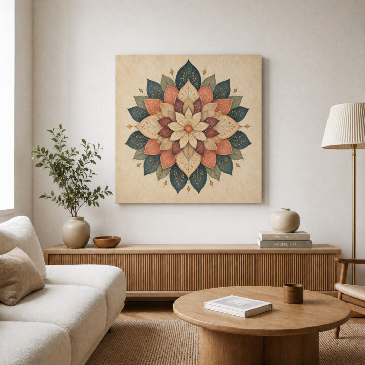Canvas print Floral Mandala in Teal and Rust