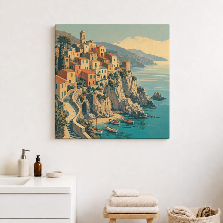 Leinwandbild Mediterrane Treppen und Häuser