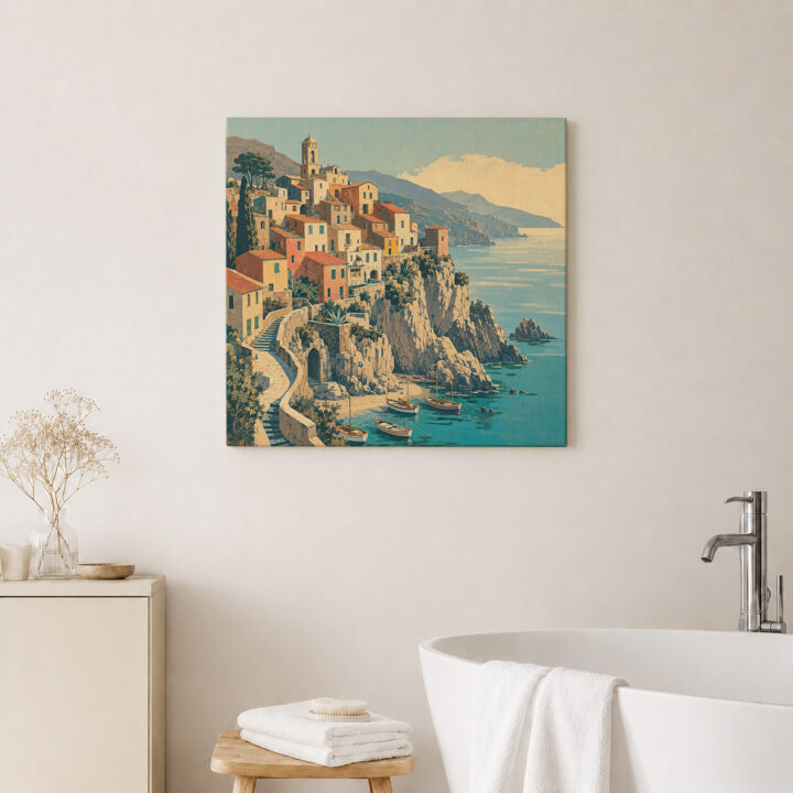 Leinwandbild Mediterrane Treppen und Häuser