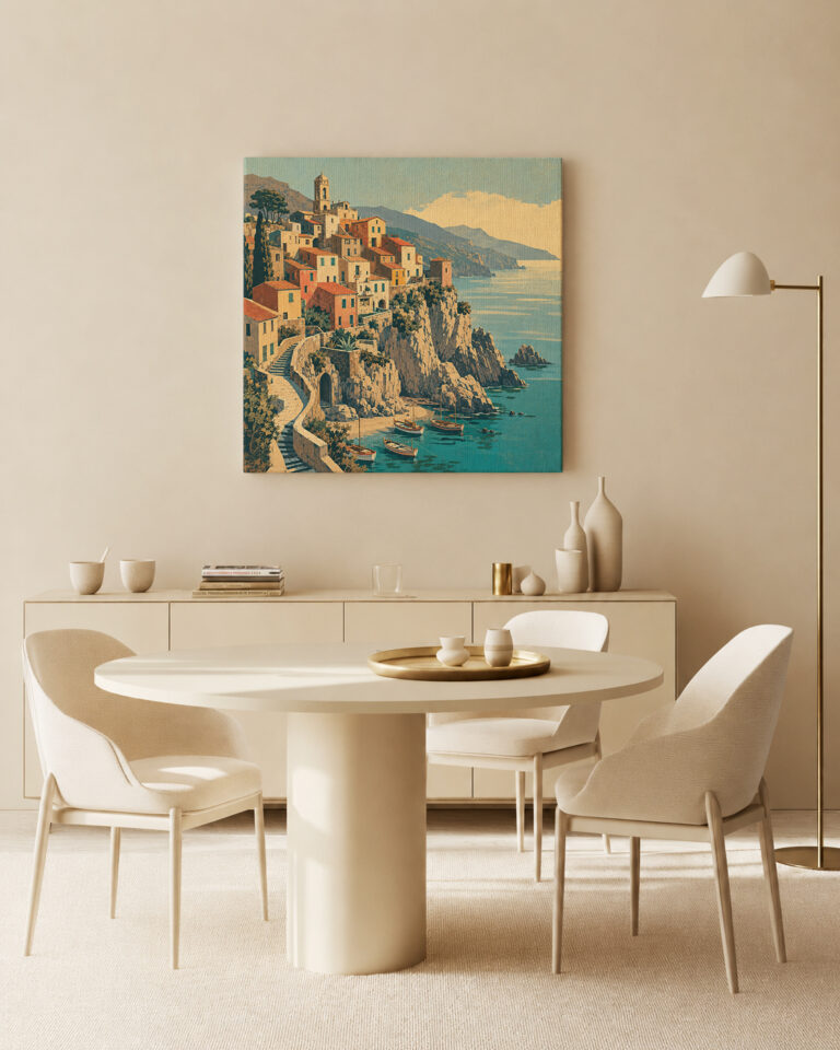 Leinwandbild Mediterrane Treppen und Häuser