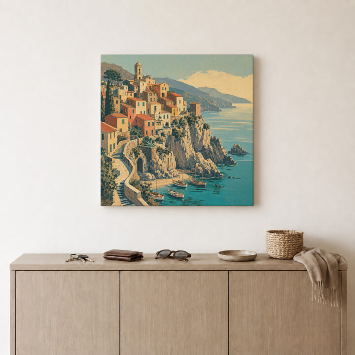 Leinwandbild Mediterrane Treppen und Häuser