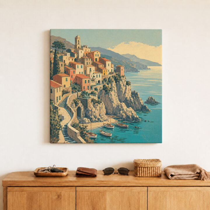 Leinwandbild Mediterrane Treppen und Häuser