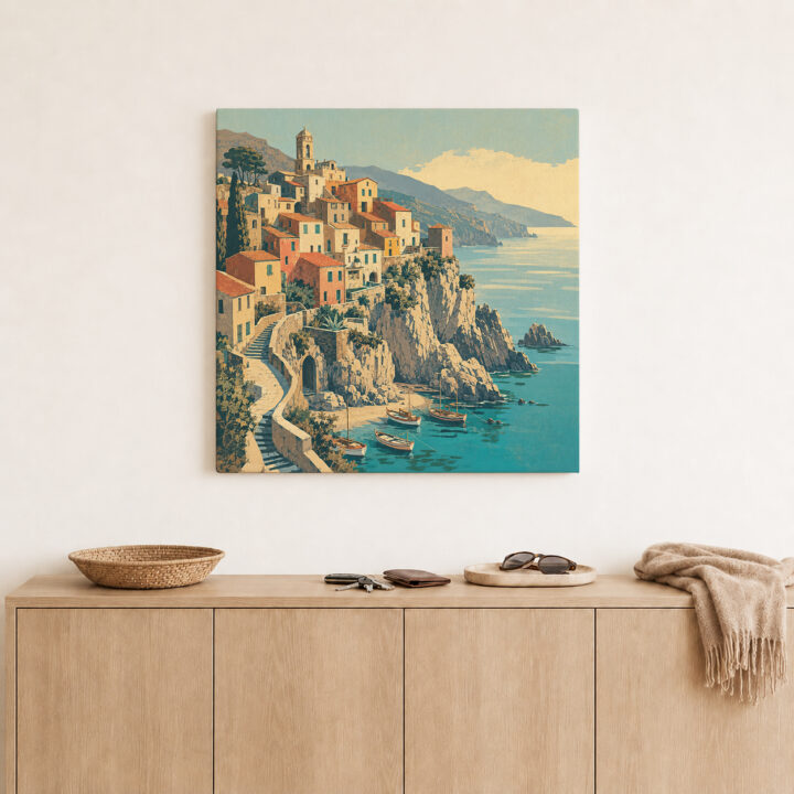 Leinwandbild Mediterrane Treppen und Häuser