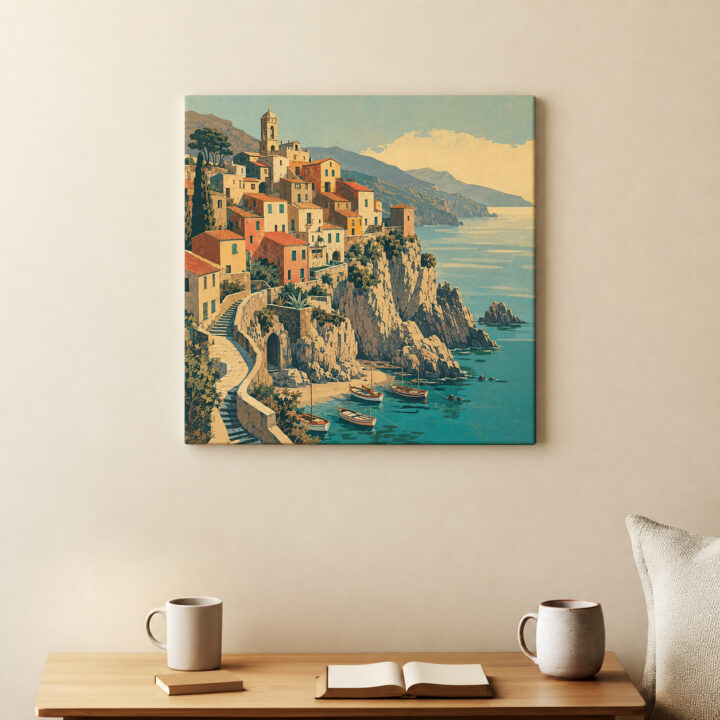 Leinwandbild Mediterrane Treppen und Häuser