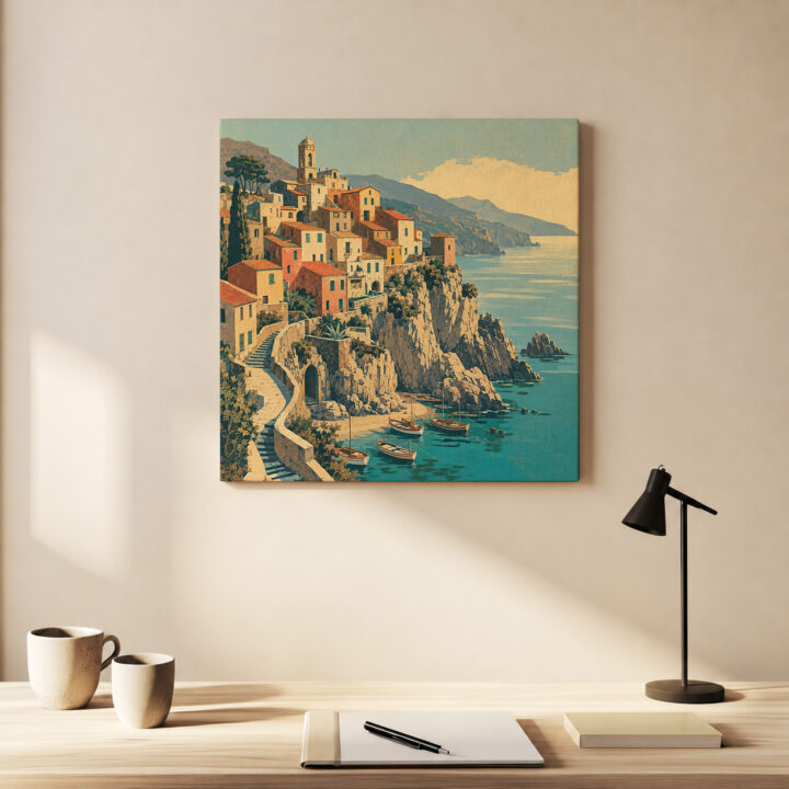Leinwandbild Mediterrane Treppen und Häuser