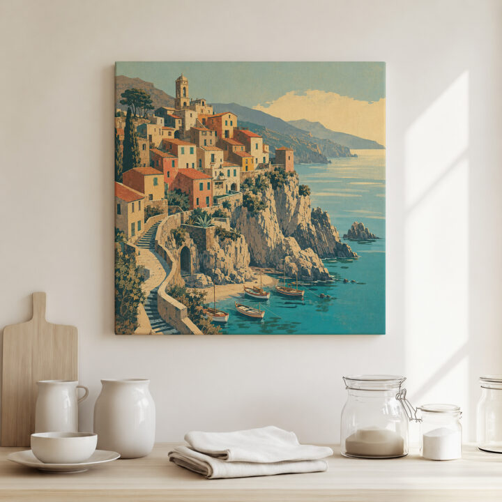 Leinwandbild Mediterrane Treppen und Häuser