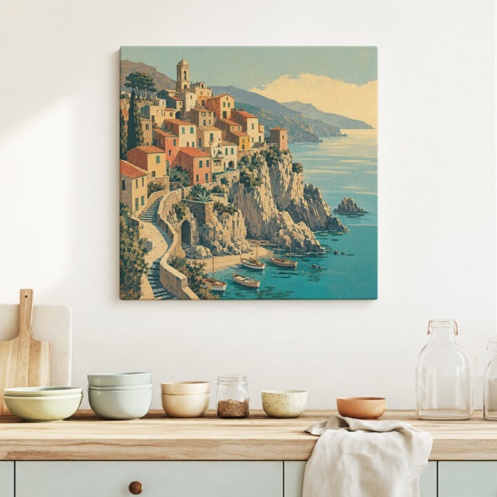 Leinwandbild Mediterrane Treppen und Häuser