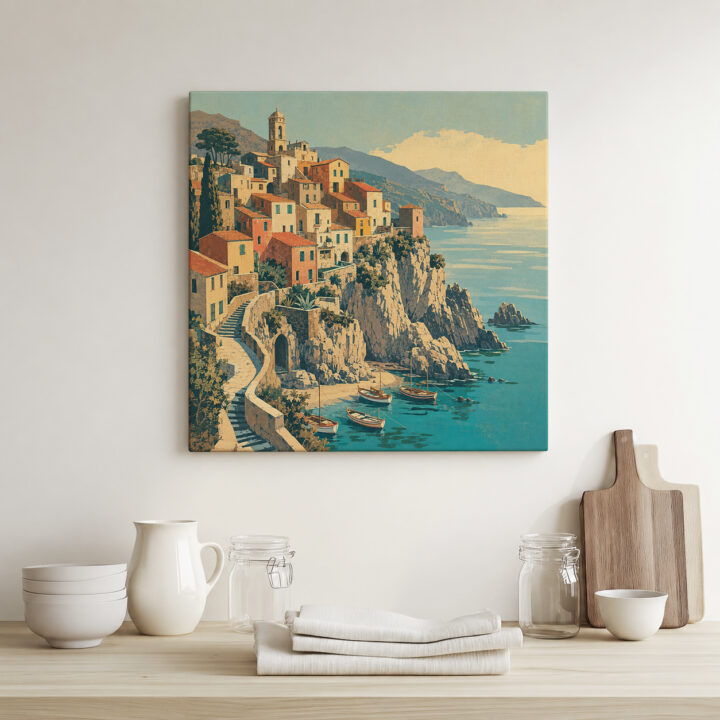 Leinwandbild Mediterrane Treppen und Häuser