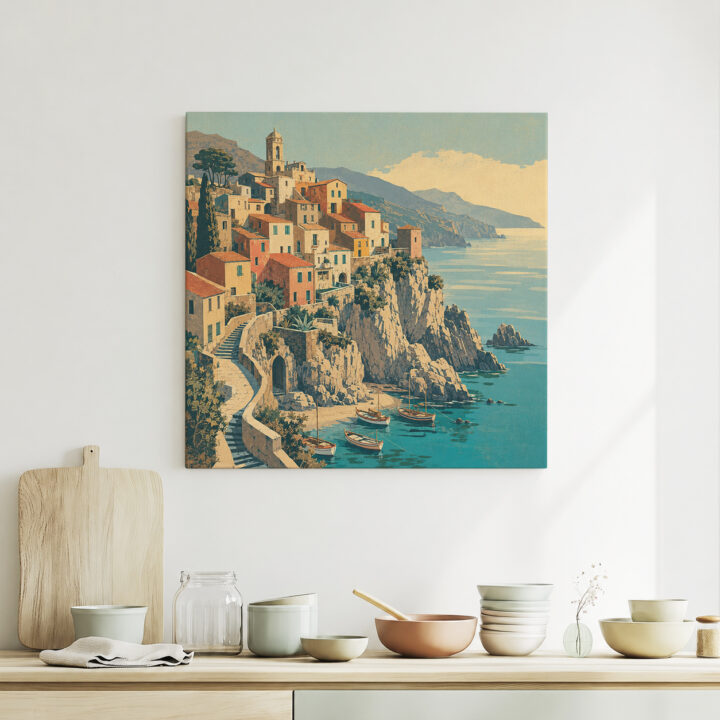 Leinwandbild Mediterrane Treppen und Häuser
