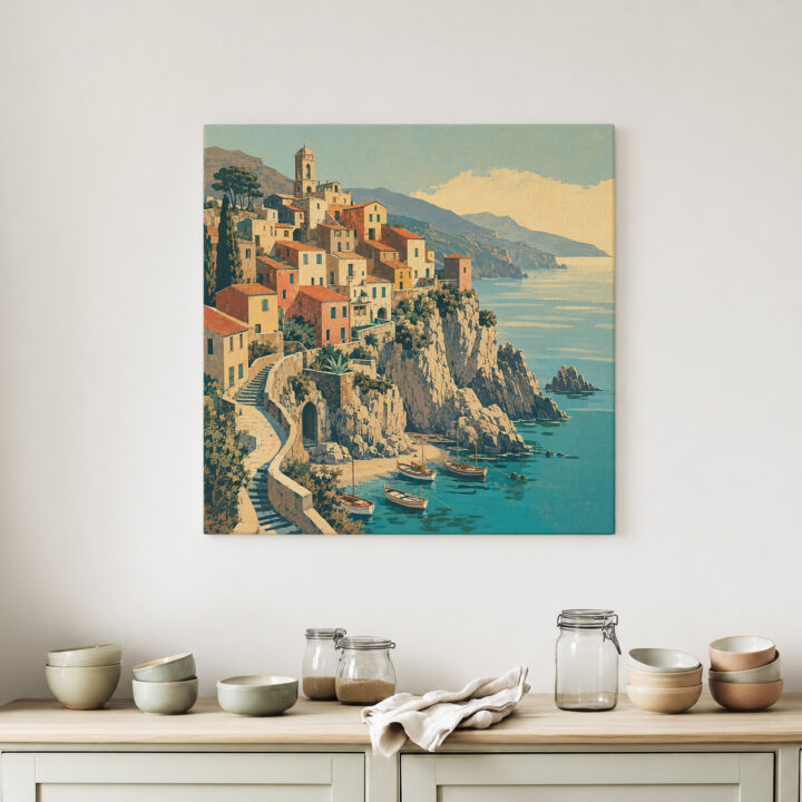 Leinwandbild Mediterrane Treppen und Häuser